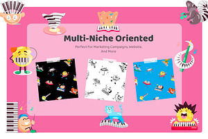 Piano Cartoon Stickers Set