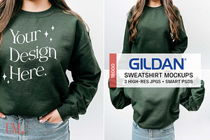 Forest Green Gildan 18000 Mockup x3