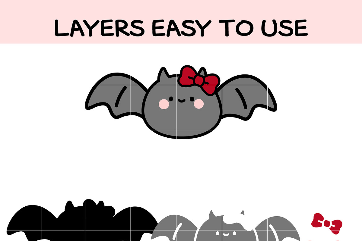 Kawaii Bat with Bow SVG Bundle | Cut, an Illustration by TheHitShop (Photo 2 of 5)