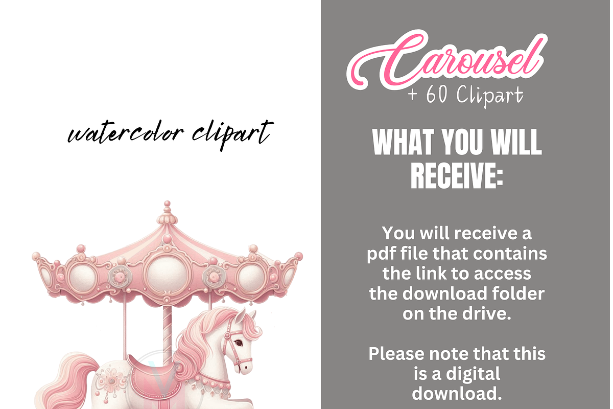 Pink Pony and Carousel Horse PNG, a Decorative Illustration by VM PARTYS  BY TAIRUMA (Photo 10 of 10)