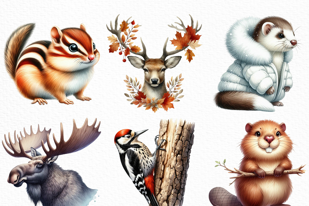 Forest Animals Watercolor Clipart, an Illustration by Craft Nest (Photo 2 of 6)