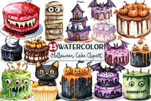 Halloween Party Cake Watercolor Clip, an Illustration by Rose Art