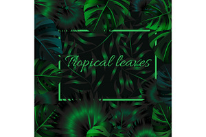 Green Tropical Design With Palm Leaves And Exotic Flowers. Vector Floral Template.