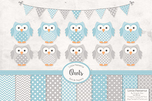 Grey & Blue Owl Vectors & Papers, an Animal Illustration by Amanda Ilkov