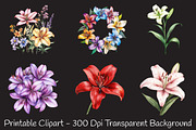 Lily Flower Watercolor Cliparts, an Illustration by RobertsArt (Thumbnail 3 of 7)