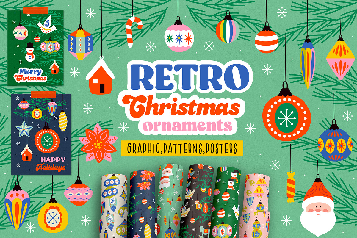 Retro Christmas ornaments, a Decorative Illustration by NataKa (Photo 1 of 10)