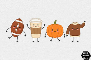 Happy Fall Doodle Friends PNG, an Object Illustration by DreamCafeArt