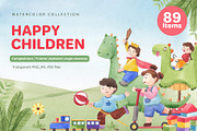 Happy Children Watercolor, an Illustration by CreativeValuation