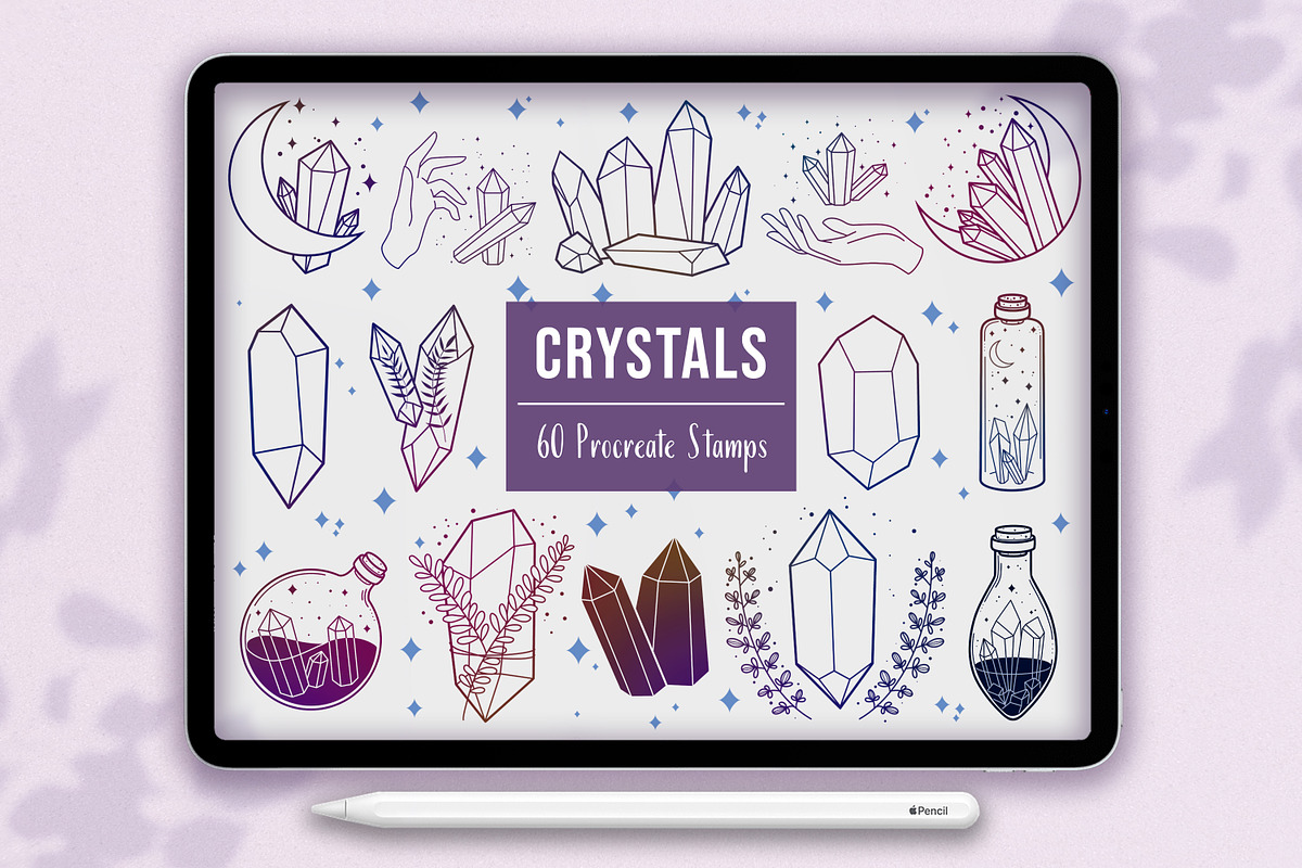 60 Crystal Procreate Stamps, a Brush Add-On by SmuffizStudio (Photo 1 of 11)