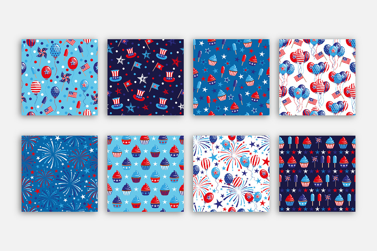 Seamless American Party Patterns, a Pattern Graphic by Iryna Denysova (Photo 11 of 13)