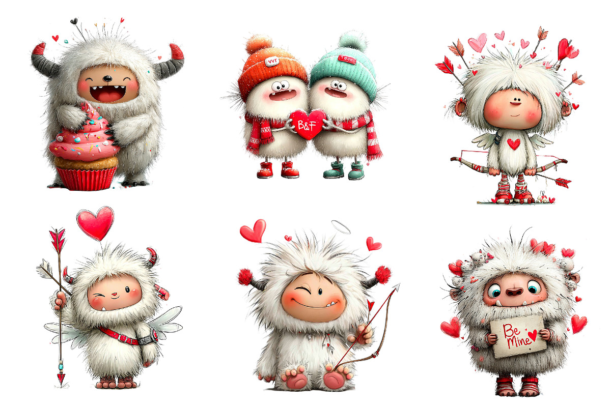 watercolor valentine cute yeti clipa, an Illustration by CreationArt (Photo 2 of 4)