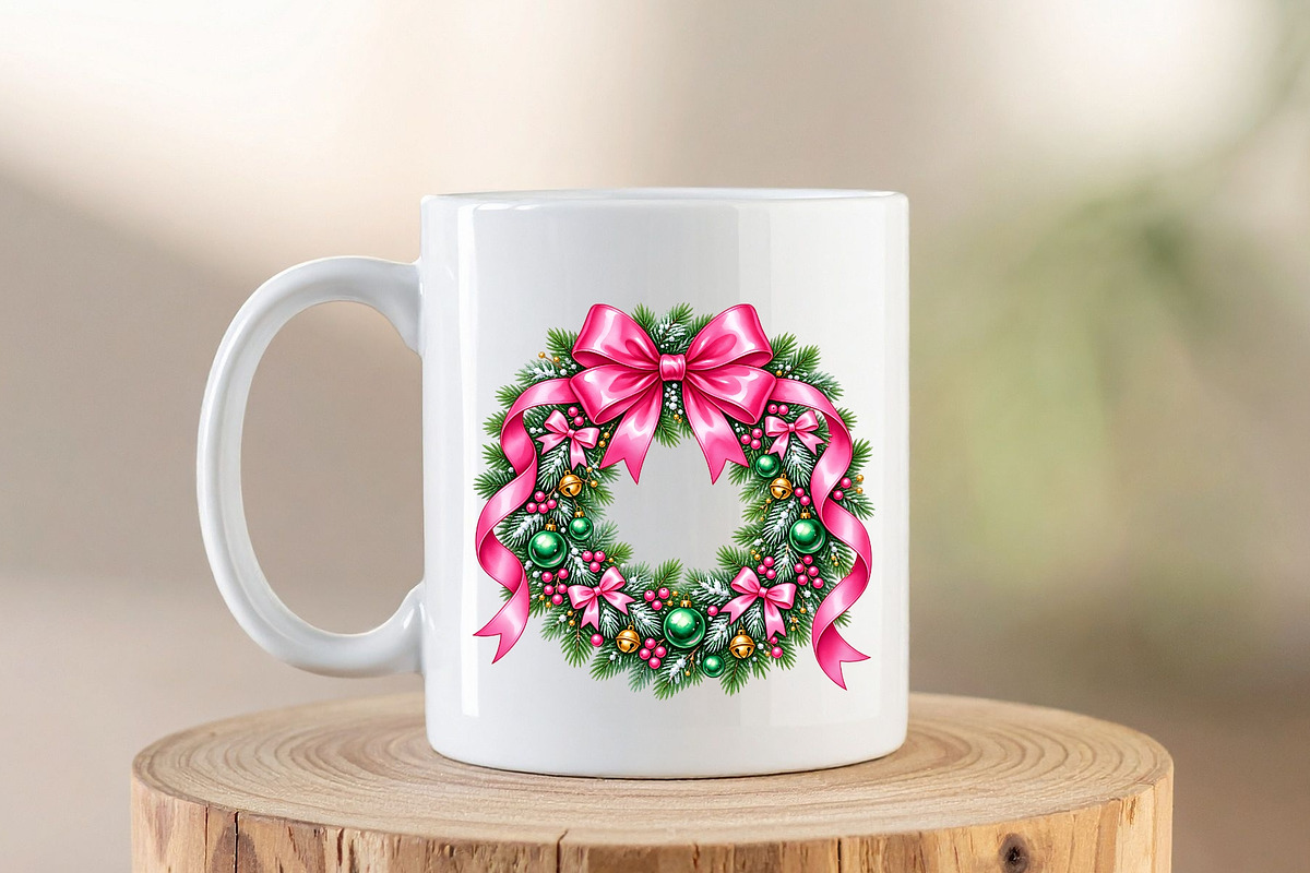 Pink Coquette Christmas Wreath PNG, an Object Graphic by Zahyl Studio (Photo 6 of 7)