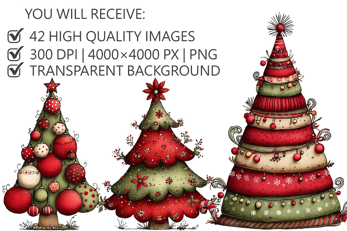 Whimsical Christmas Tree Clipart, an Illustration by Pixels.Craft (Photo 2 of 6)