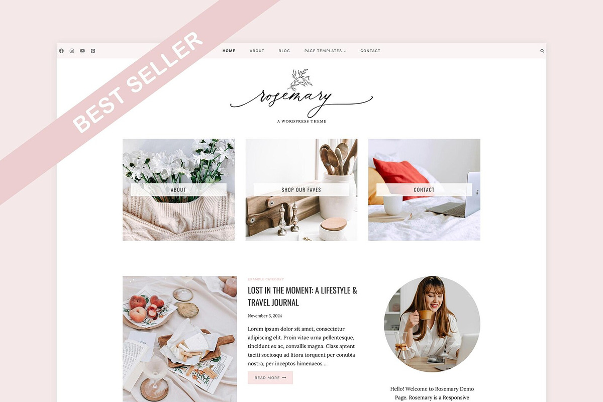 Rosemary Pink Kadence Theme, a WordPress Template by Sky and Stars (Photo 1 of 5)