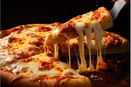Indulgent Cheesy pizza on table, a Food & Drink Photo by Ylivdesign