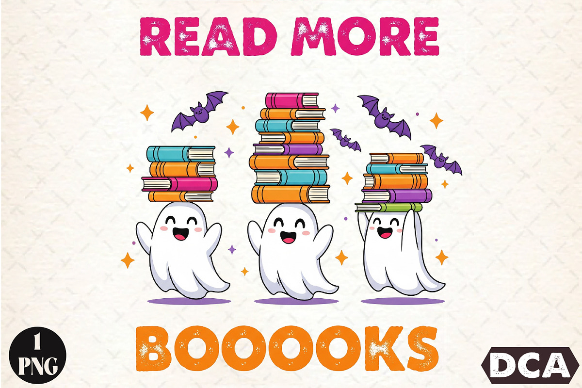 Read More Books Funny Halloween PNG, an Illustration by DreamCafeArt (Photo 1 of 7)