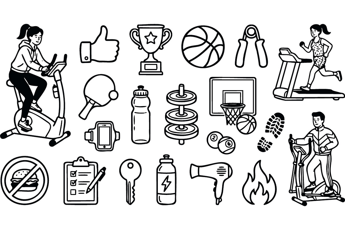 Fitness Equipment Icon Set, an Illustration by designvectx (Photo 2 of 3)