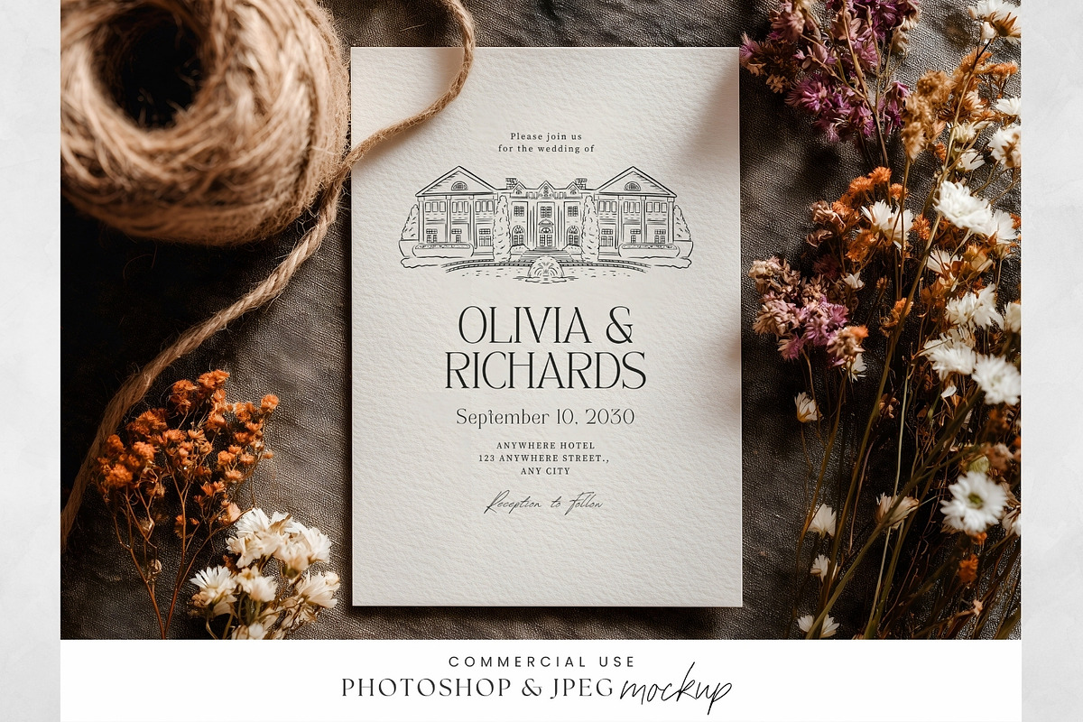 Dark Linen Dried Flower Card Mockup, an Advertising Mockup by illuztrate (Photo 2 of 2)