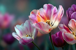 Pastel Pink and Purple Tulips in Bloom with Soft Bokeh Backgroun, a Nature Photo by José Manuel Gelpi