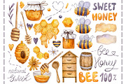 Watercolor Honey Bee collection, an Animal Illustration by Aquarellka (Thumbnail 3 of 6)