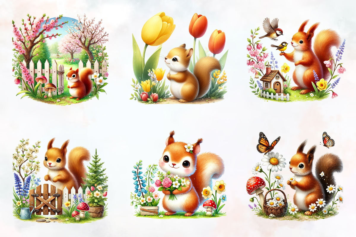 Spring squirrel garden clipart, an Illustration by RobertsArt (Photo 4 of 7)