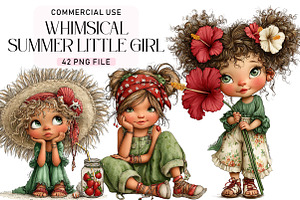 Whimsical Summer Little Girl Clipart, a Seasonal Illustration by Daily.Designs