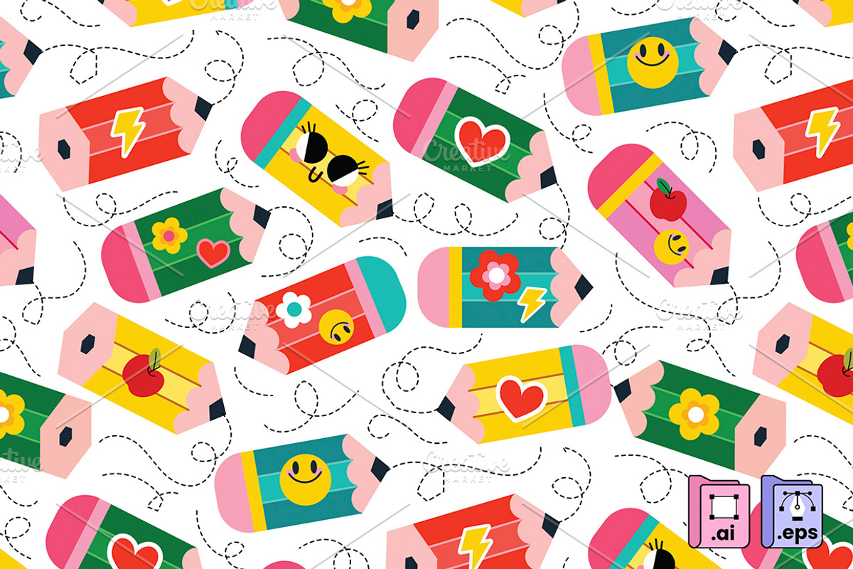 Colorful Pencil Seamless Pattern, a Pattern Graphic by MISS CHATZ (Photo 1 of 5)