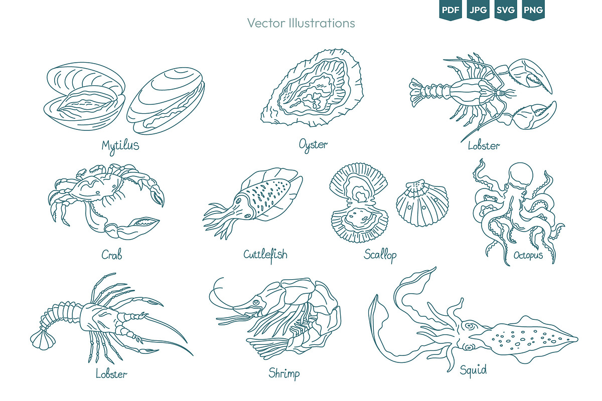 Seafood & Fish Vector Pack, an Animal Illustration by Ilia Design (Photo 5 of 10)