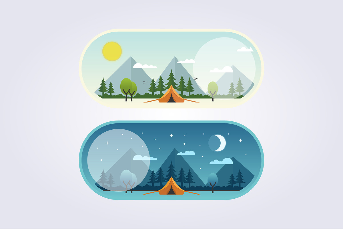 flat mountain illustration, outdoor, a Branding & Logo Template by Lodzrov