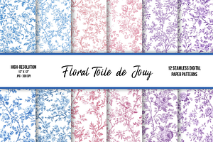 Floral Toile de Jouy Digital Paper, a Pattern Graphic by Chromolume Studio