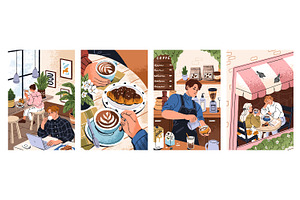 People in cafe. Coffee shop posters, a Food Illustration by PaperTrident