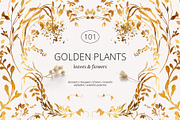 GOLDEN PLANTS leaves and flowers, a Decorative Illustration by Yuliia Lashevska (Thumbnail 1 of 12)