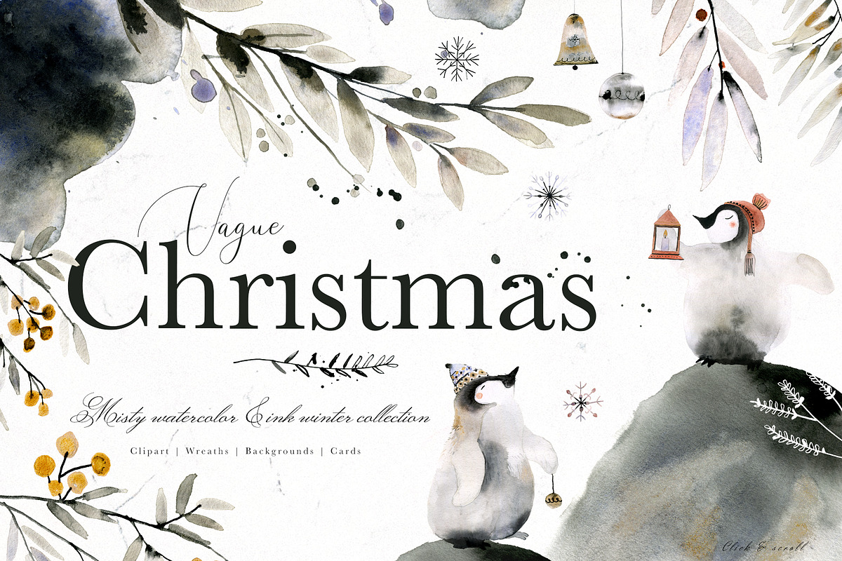 Vague Christmas Watercolor & Ink Set, an Animal Illustration by Bibela (Photo 1 of 14)