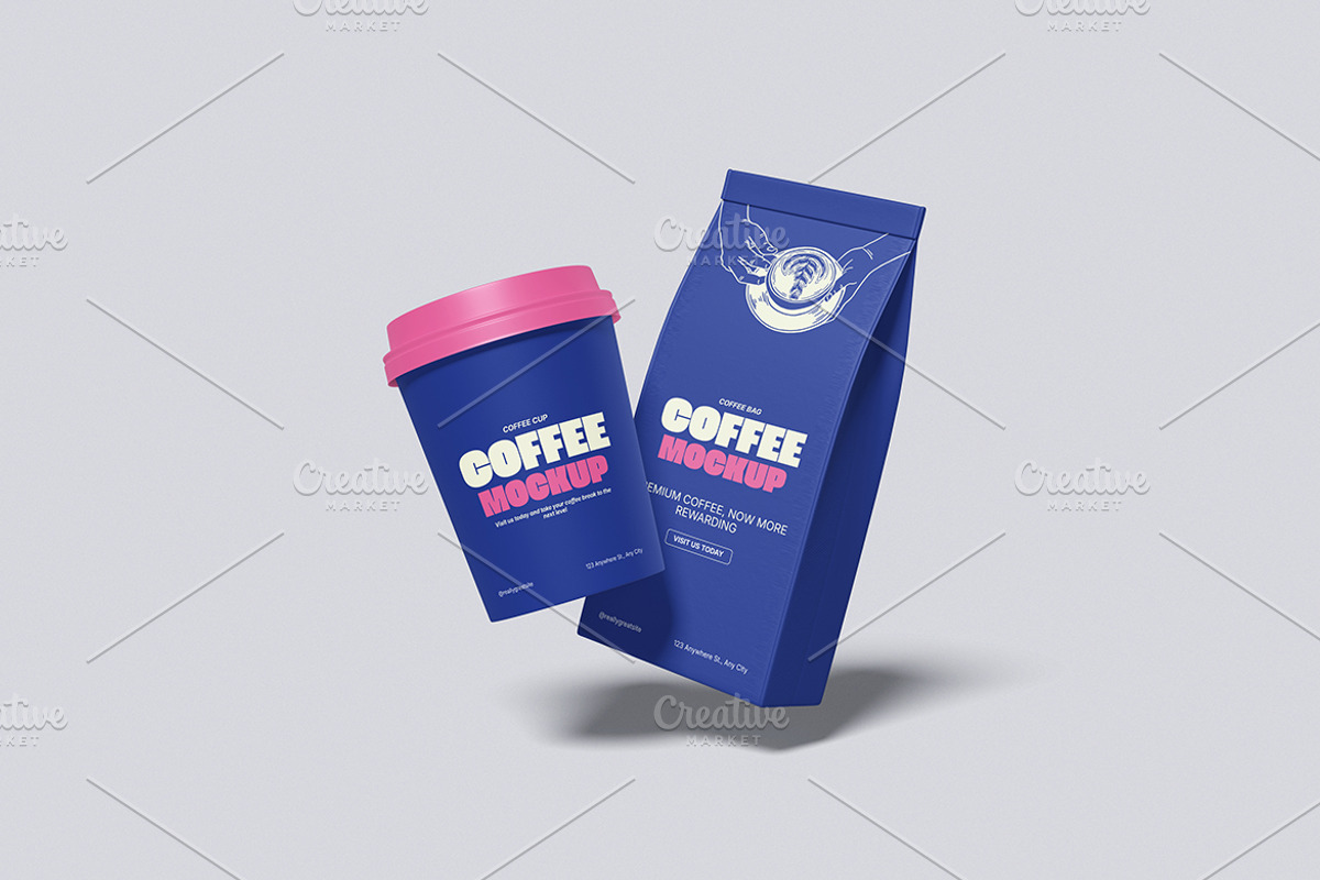 Coffee Bag & Coffee Cup Mockup, a Packaging Mockup by Gatamotion (Photo 3 of 5)