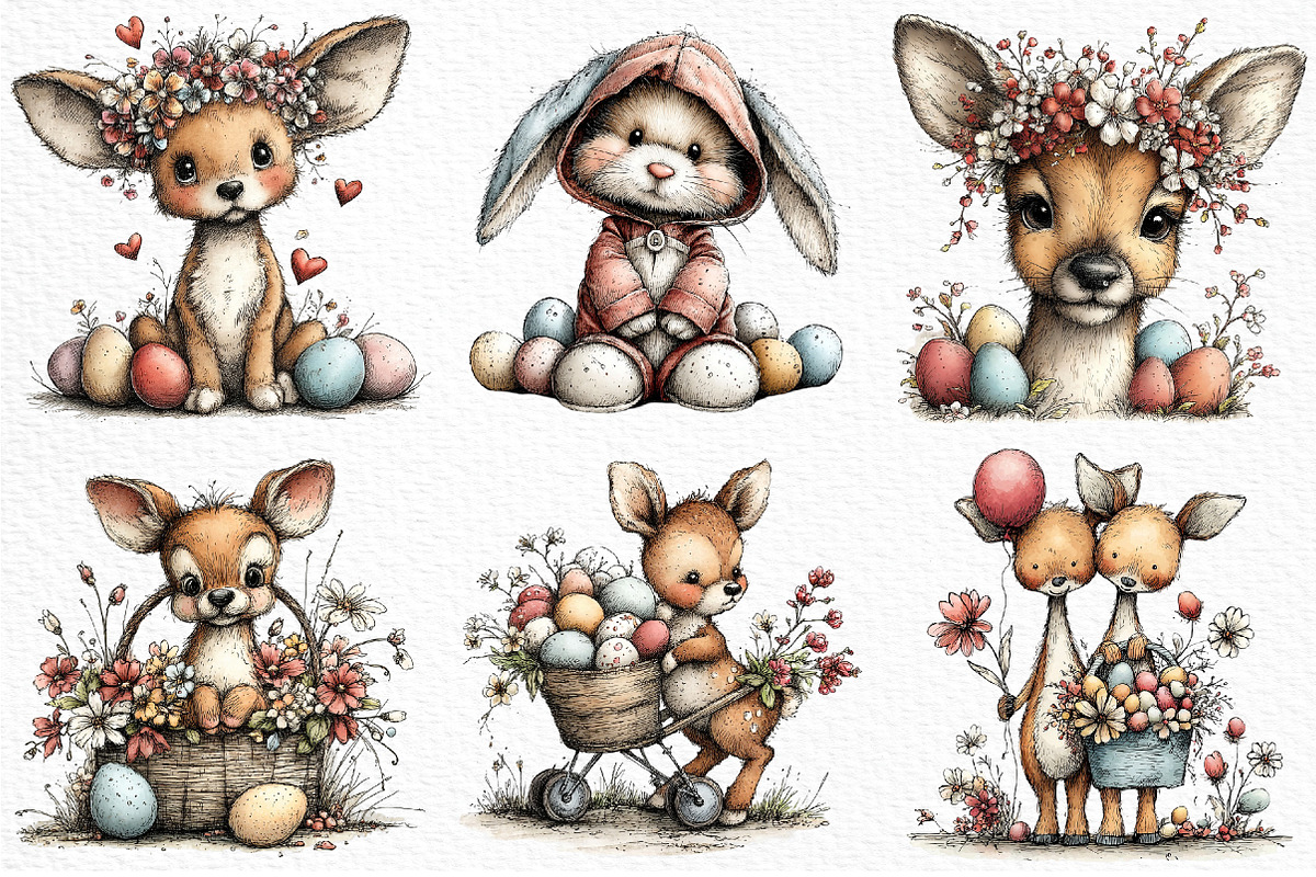 Whimsical Easter Deer Clipart, an Illustration by Craft Nest (Photo 6 of 11)