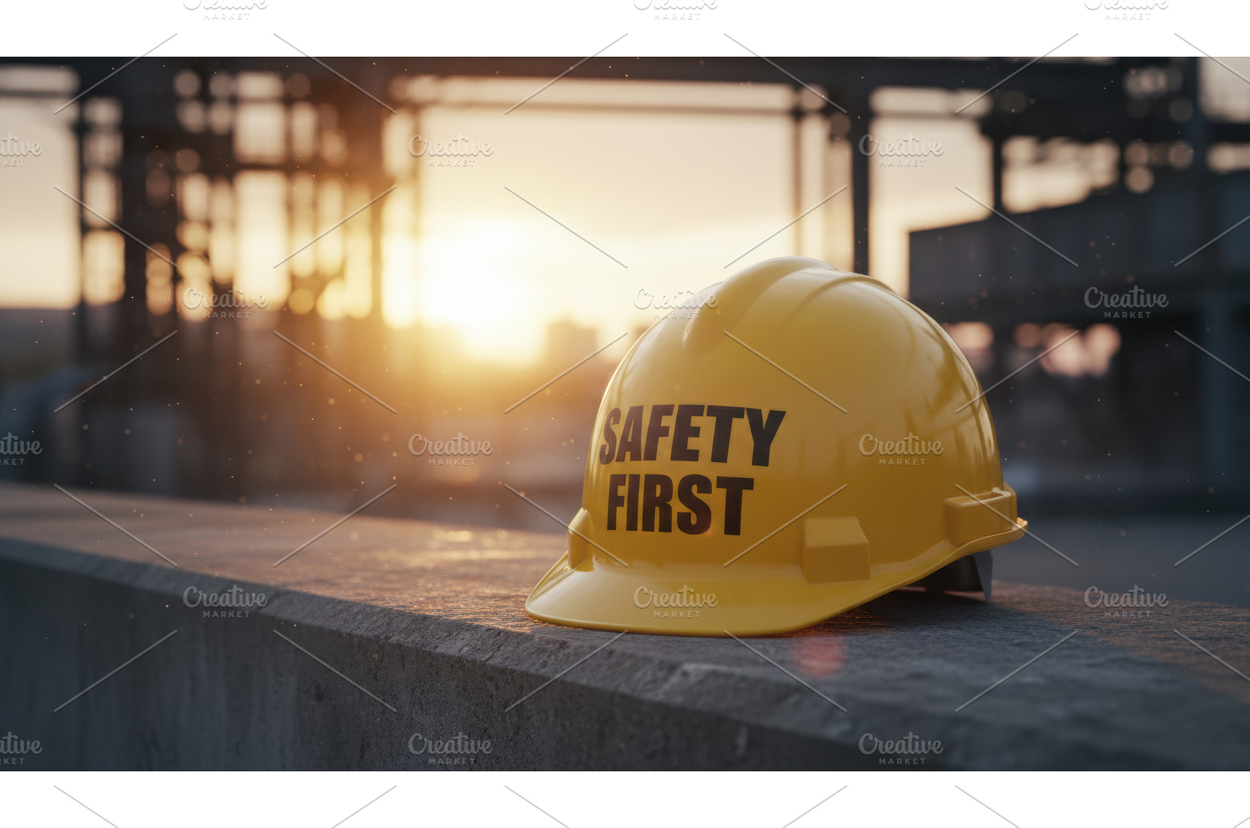 Yellow Safety First hard hat rests, an Industrial Photo by Igor Tichonow