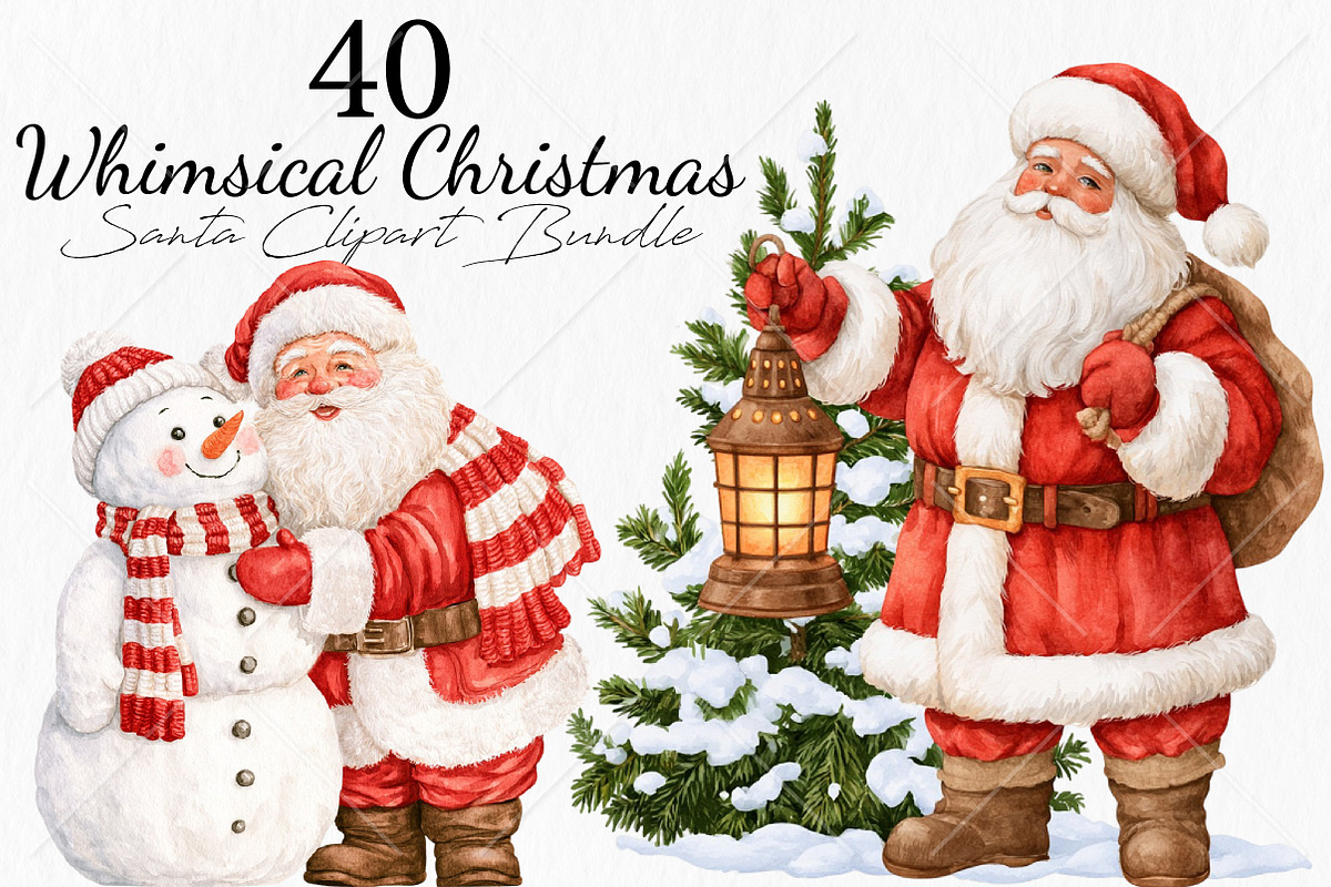 Whimsical Christmas Santa Clipart, a Seasonal Illustration by Canvas Craft (Photo 1 of 10)