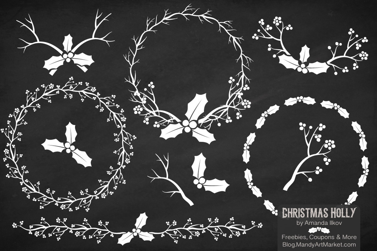 Chalkboard Holly Vectors & Paper, an Illustration by Amanda Ilkov (Photo 1 of 5)