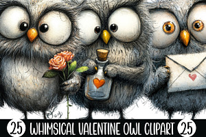 Whimsical Valentine Owl Clipart, an Illustration by Designking