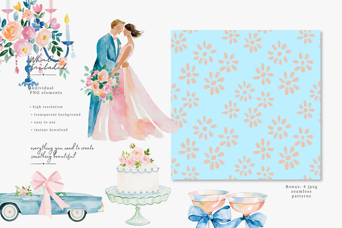 watercolor wedding clipart set, a Decorative Illustration by Patishop Art (Photo 2 of 9)