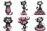 Whimsical Valentines Cat Clipart, an Animal Illustration by Black Bird Studio (Thumbnail 4 of 6)