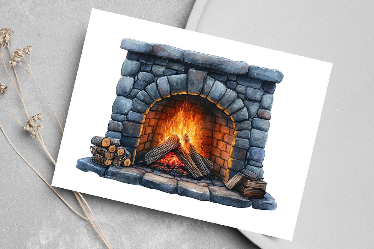 Christmas Fireplace Clipart, an Illustration by Canvas Craft (Photo 6 of 8)