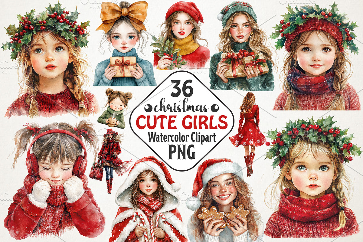 Christmas Cute Girls Sublimation Png, an Illustration by RobertsArt (Photo 1 of 7)