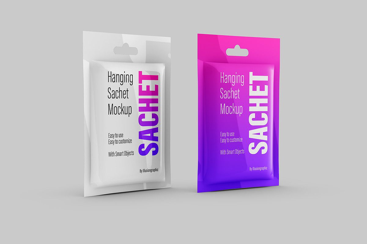 Pouch Sachet with Hang Hole Mockup, a Packaging Mockup by Illusiongraphic (Photo 8 of 22)