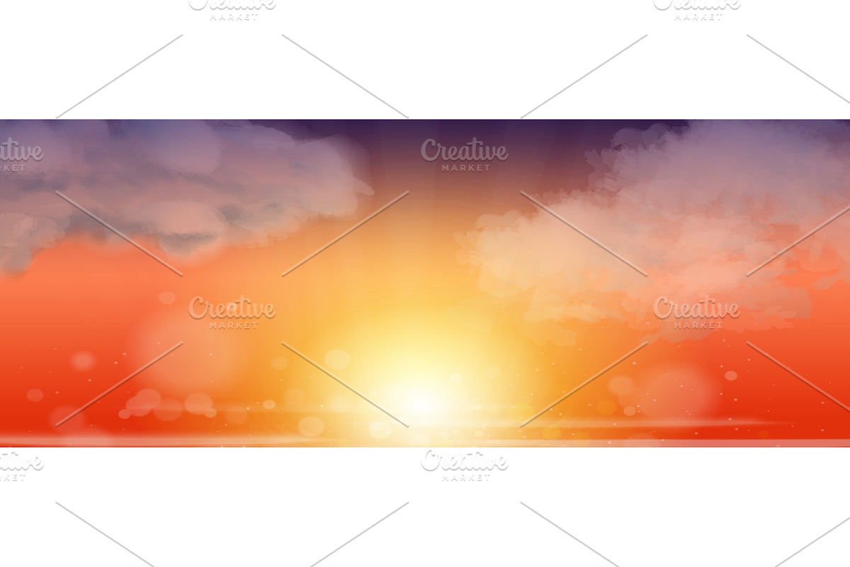 Realistic sunset sky. Red sun shine, an Illustration by Stock-Smart-Start