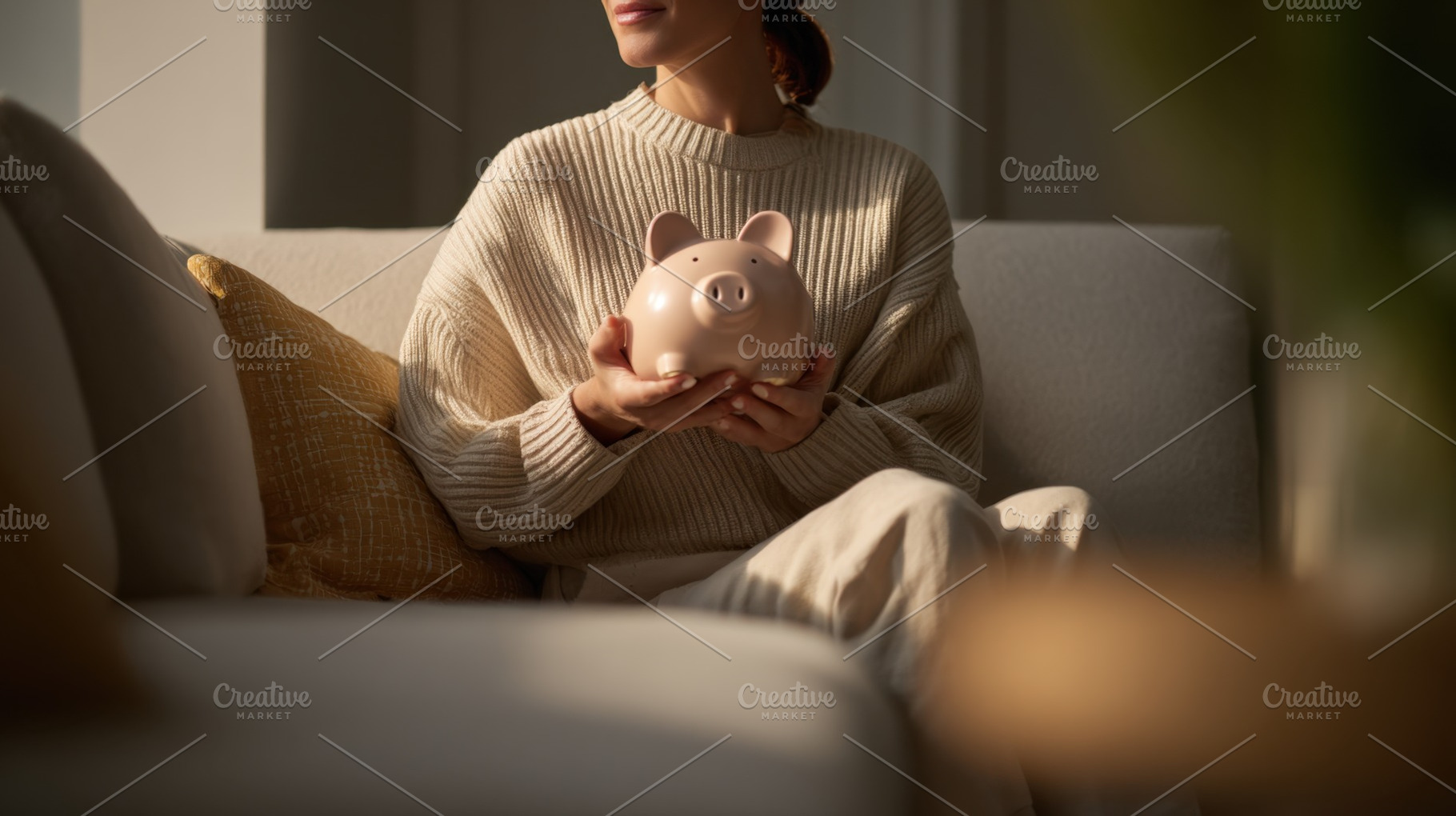 Holding a piggy bank at home, a Photo by Beautiful things