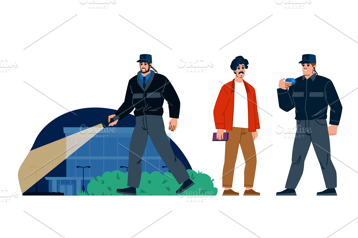 Security guard man patrolling, a Person Illustration by pikepicture