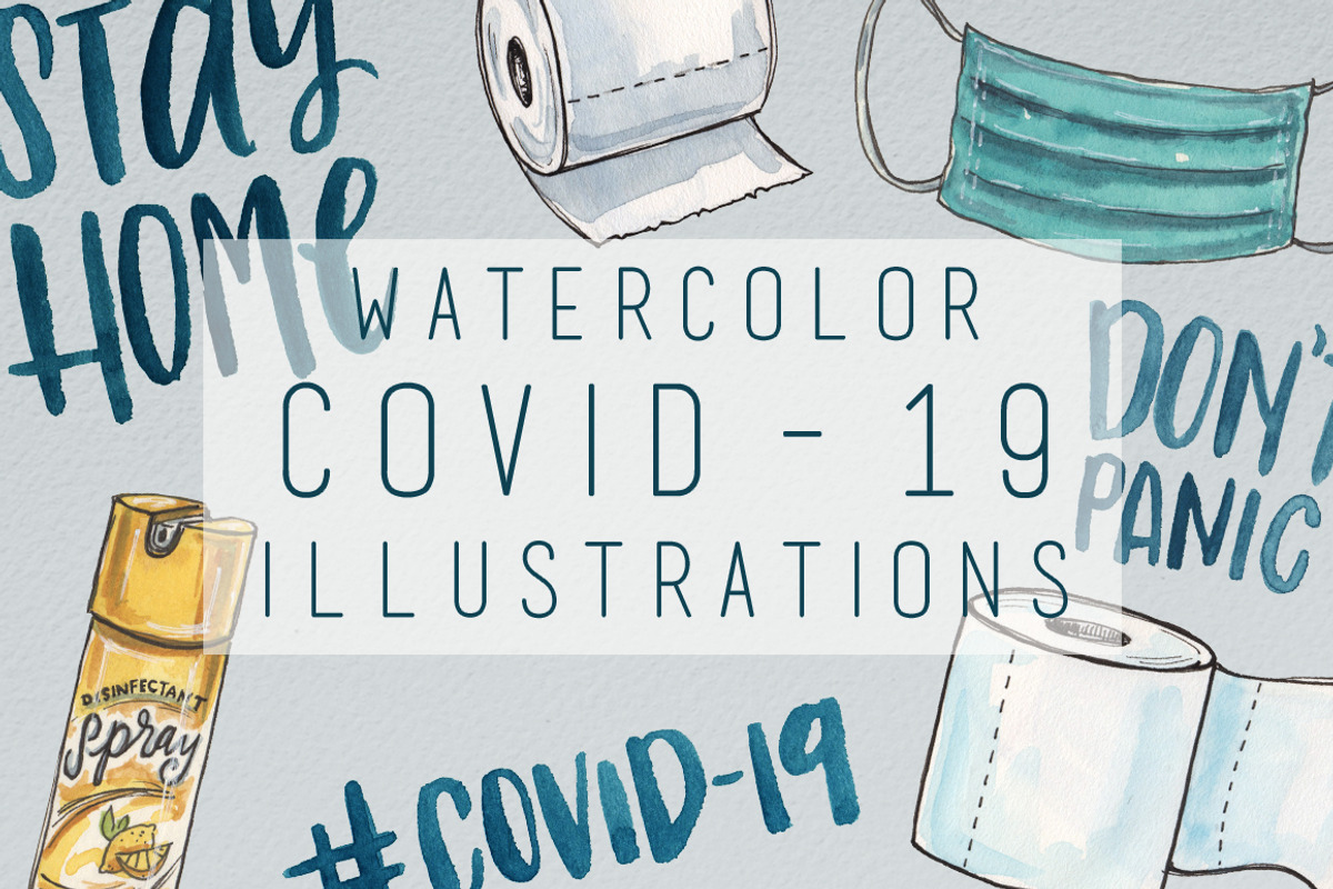 Watercolor COVID-19 Illustrations, an Illustration by R.Ewers Designs (Photo 1 of 4)