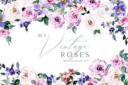 Watercolor Vintage Roses Set, a Decorative Illustration by Olga Koelsch