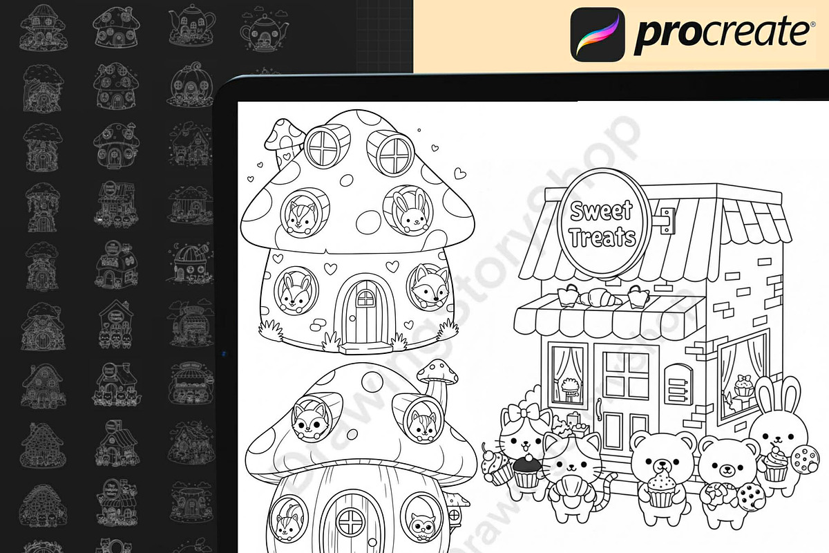 100 Procreate Kawaii Doodle Stamps, a Brush Add-On by DrawingStoryShop